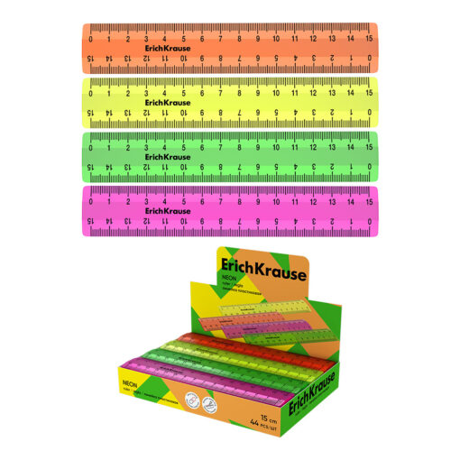 RIGLA DE PLASTIC ERICHKRAUSE NEON 15CM (44BUC/CUT) 4650184717506