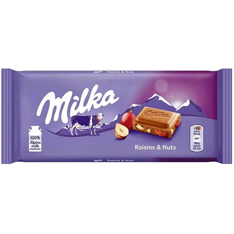 MILKA CIOCOLATA CU ALUNE&STAFIDE 90GR (23BUC/CUT) 7622202262739