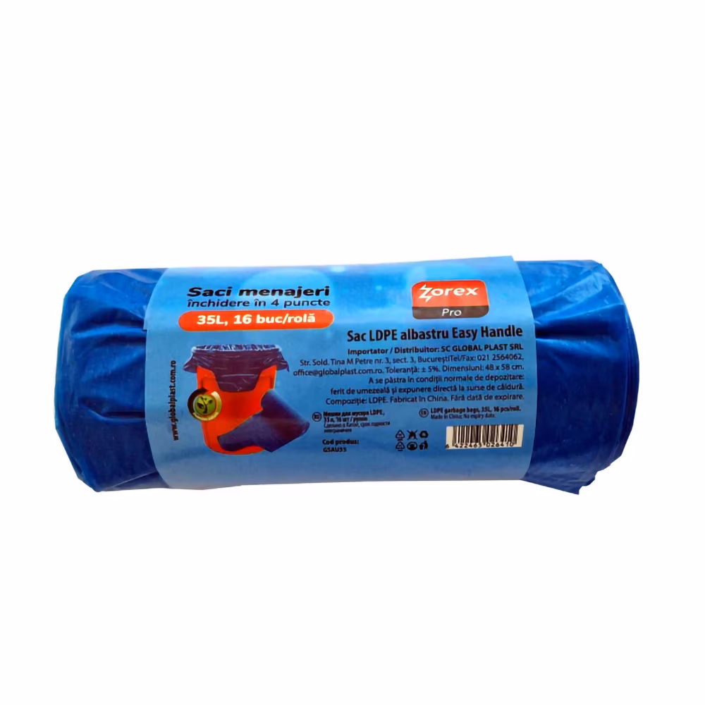 ZOREX Pro Saci albastri inchid. 4pct 35L 16/rola 6422465026410