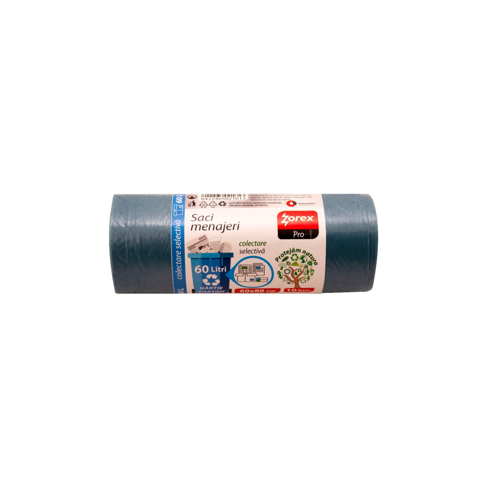 ZOREX Pro Saci albastri 60L LDPE 10/rola 6422465021613