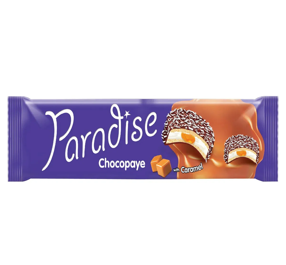 PARADISE chocopaye biscuiti sandwich marshmallow cu lapte si caramel si glazura ciocolata si fulgi c 8692806119660