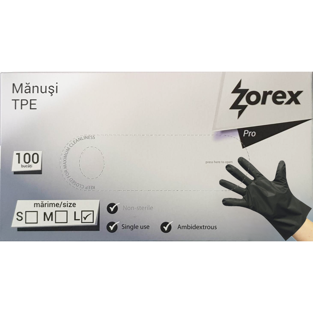 ZOREX Pro Manusi nitril negre L, 100/cutie 6422465021101