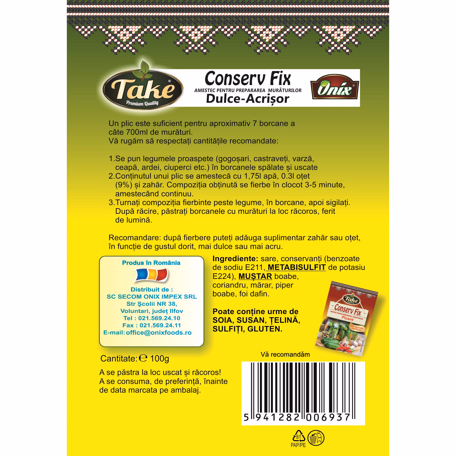 TAKE CONSERVFIX DULCE ACRISOR 100GR (16BUC/CUT) 5941282006937
