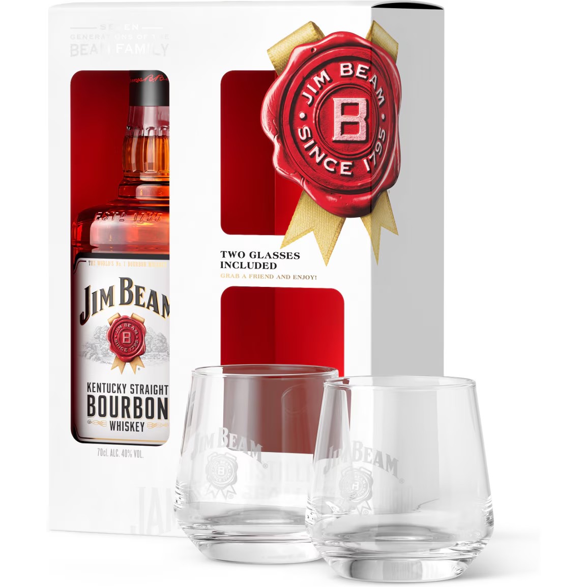 JIM BEAM + 2 PAHARE 40% 0.7L 5941934301243