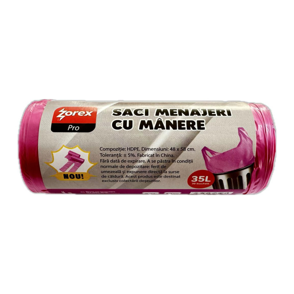 ZOREX Pro Saci roz cu manere 35L 30/rola 6422465026540