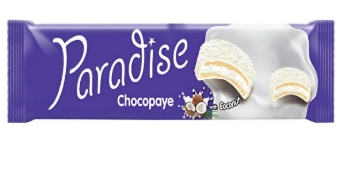PARADISE CHOCOPAYE BISCUITI SANDWICH MARSHMALLOW CU LAPTE SI GLAZURA CIOCOLATA SI FULGI COCOS 57GR 8692806119677