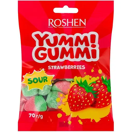 ROSH.YUMMI GUMMI SOUR STRAWBERRYES 70 GR 4823077644979