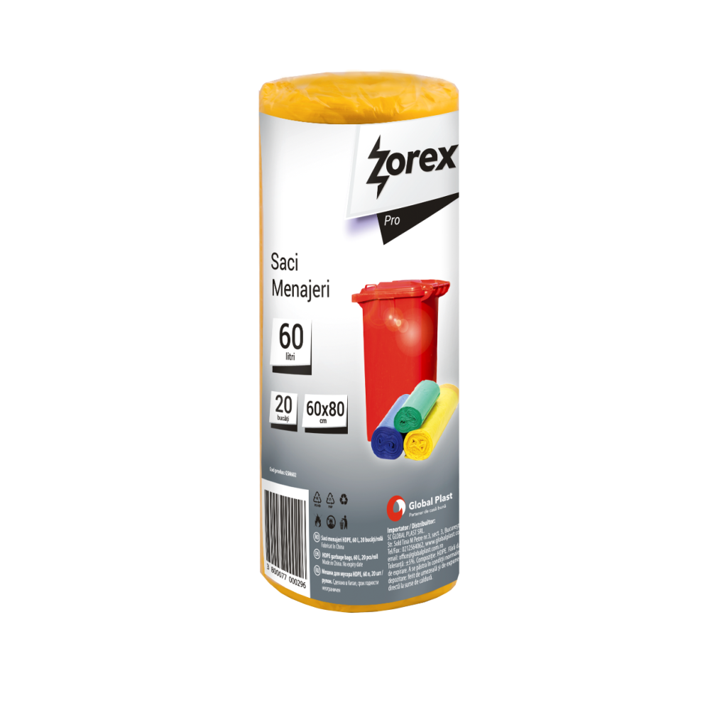 ZOREX Saci galbeni 60L 20/rola 6422465014516